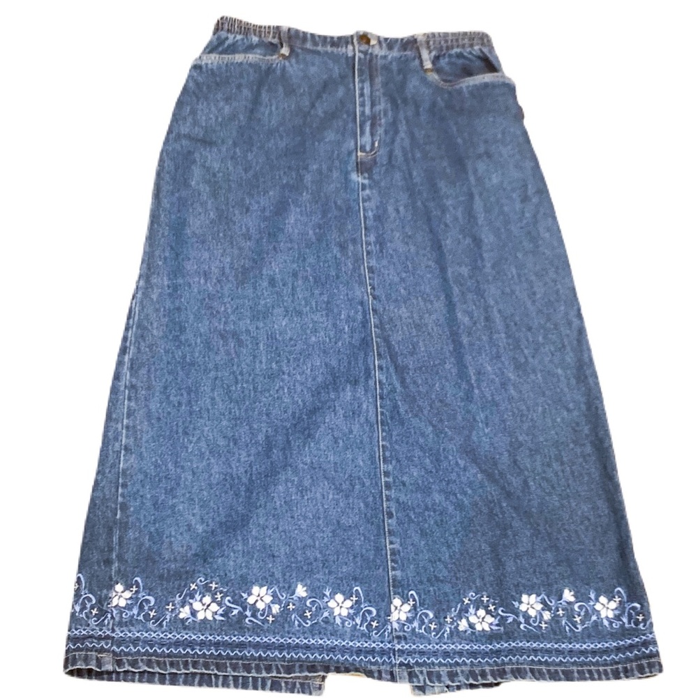Vintage long denim embroidered maxi skirt size 14